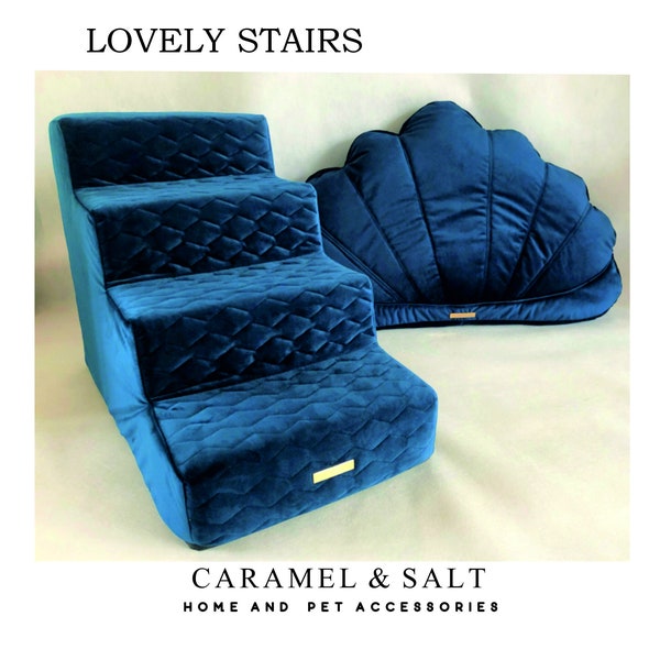 Luxurious velvet dog stairs, high quality with removable cover for easy cleaning