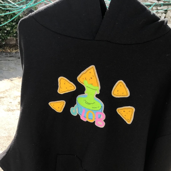 Slob Patrol Hoodie Handmade Decals One of a Kind, Embroidered Nacho and Guacamole XL Unisex Baggy Comfy Boyfriend Sweats