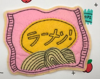 Handmade OOAK Ramen Embroidery Patch Japanese Handsewn Sew on Felt Patch