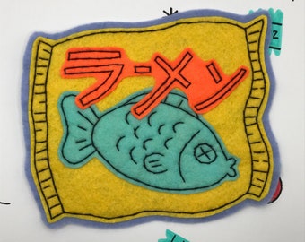 Handmade OOAK Ramen Embroidery Patch Japanese Handsewn Sew on Felt Patch