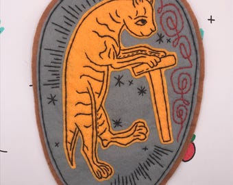 Dark Age Cursed Cat Handmade Sew on Felt Patch