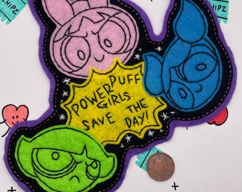 Handmade Embroidered Powerpuff Girls Save the Day Sew-on Felt Patch