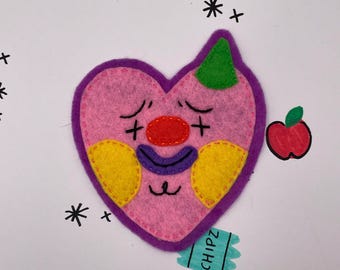 Clowny Heart Friend Handmade Sew-on Felt Patch