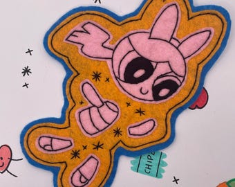 Handmade Embroidered Powerpuff Broken Blossom Doll Sew-on Felt Patch