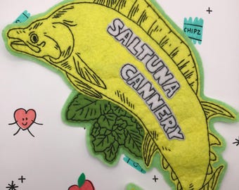 Handmade Outerworlds Saltuna Fish Ad Sew on Felt Patch
