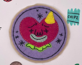 Clowny Heart Friend Handmade Sew-on Felt Patch