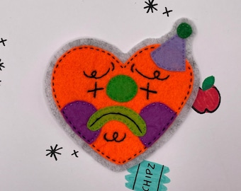 Clowny Heart Friend Handmade Sew-on Felt Patch