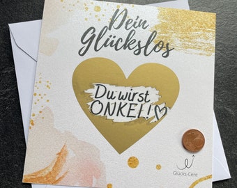 Du wirst Onkel - Rubbelkarte - Überraschung Onkel - Verkündigung Baby - Karte mit Glücks-Cent und Umschlag