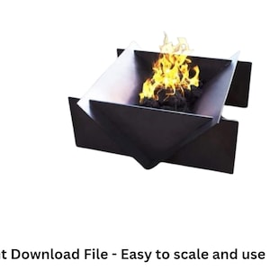 May include: A black metal fire pit with a geometric design, containing burning flames and charcoal. The image includes file type icons and the text "Instant Download File - Easy to scale and use."