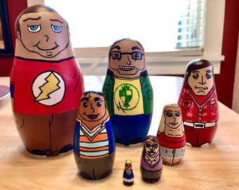 Big Bang Theory inspired hand painted nesting dolls