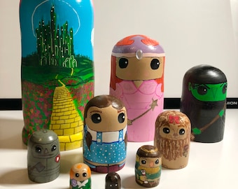 Wizard of Oz Pop inspired hand painted nesting dolls