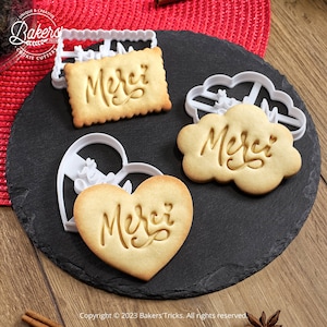 Merci Cookie Cutter Set | Thank You Cookie | Wedding Favor Cookies | Heart Cloud Petit Beurre Shapes | Recipe Included