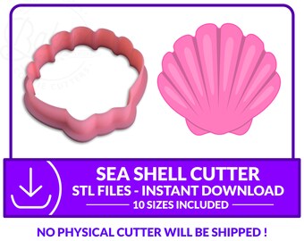 10 STL files cookie cutter / polymer clay: Seashell. Instant download.