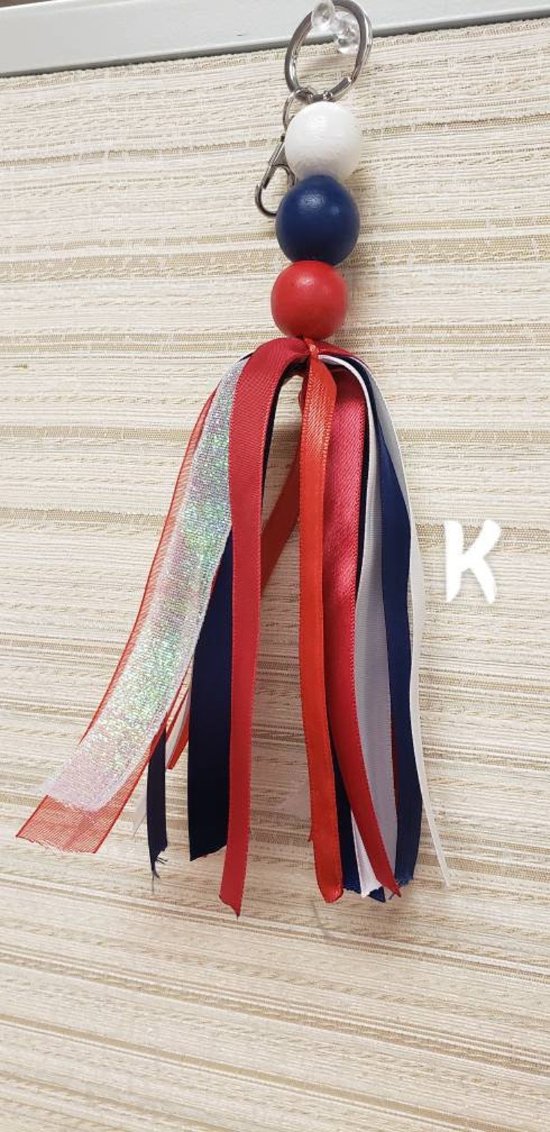 Personalized ribbon and bead keychains Etsy