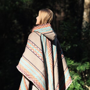 Handmade Lambswool Poncho Cape: Native Southwest Hooded Coat