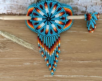 Handmade Alaska Native Beaded Barrette with white/teal/orange beads and dangles Hand Crafted | Accessories | Handmade Alaska Native Beaded  main image 4