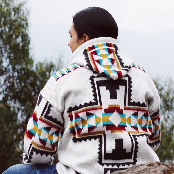 Native Southwestern Jacket, Wool Jacket, Southwest Jacket, Native American Style Coat, Boho Knit vintage jacket, Aztec Jacket, Hand Made