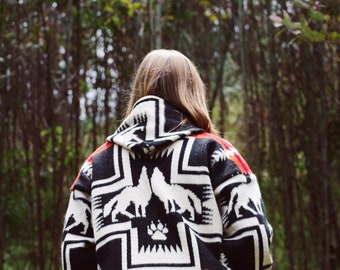 Native Southwestern Alpaca Wool Jacket: Boho Aztec Knit Coat