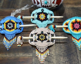 Native  Beaded Hair Barrette, Navajo Inspired Hair Stick, Handmade Beadwork Hair Clip, Southwestern Boho Hair Accessory, Gift for Her