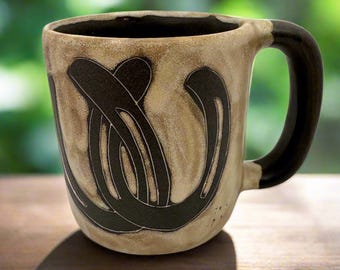 Handmade Horseshoe Mug: Rustic Stoneware Coffee Mug (16 oz)