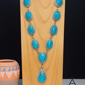 Colar da Bela Adormecida, colar de prata esterlina feito à mão, joia de destaque do sudoeste, colar com pingente grande de turquesa estilo Boho Artisan