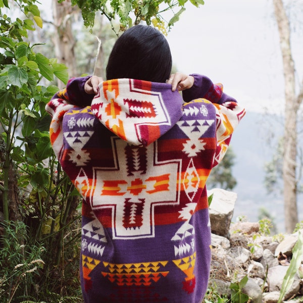 Native Southwestern Wool Jacket, Southwest Jacket, Native American Style Coat, Alpaca Wool Jacket, Boho Knit Vintage Jacket, Aztec Jacket