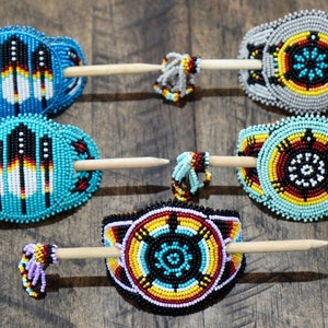 Handmade Beaded Barrette: Indigenous Hair Bun with Sticks
