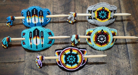 Handmade Beaded Barrette: Indigenous Hair Bun With Sticks - Etsy