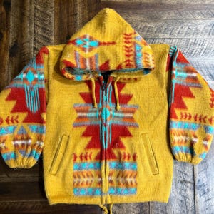 Kids Native Southwestern Wool Jacket - Southwest Style Hoodie - Native American-Inspired Coat for Boys & Girls