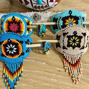 Handmade Beaded Barrette: Indigenous Hair Bun with Sticks