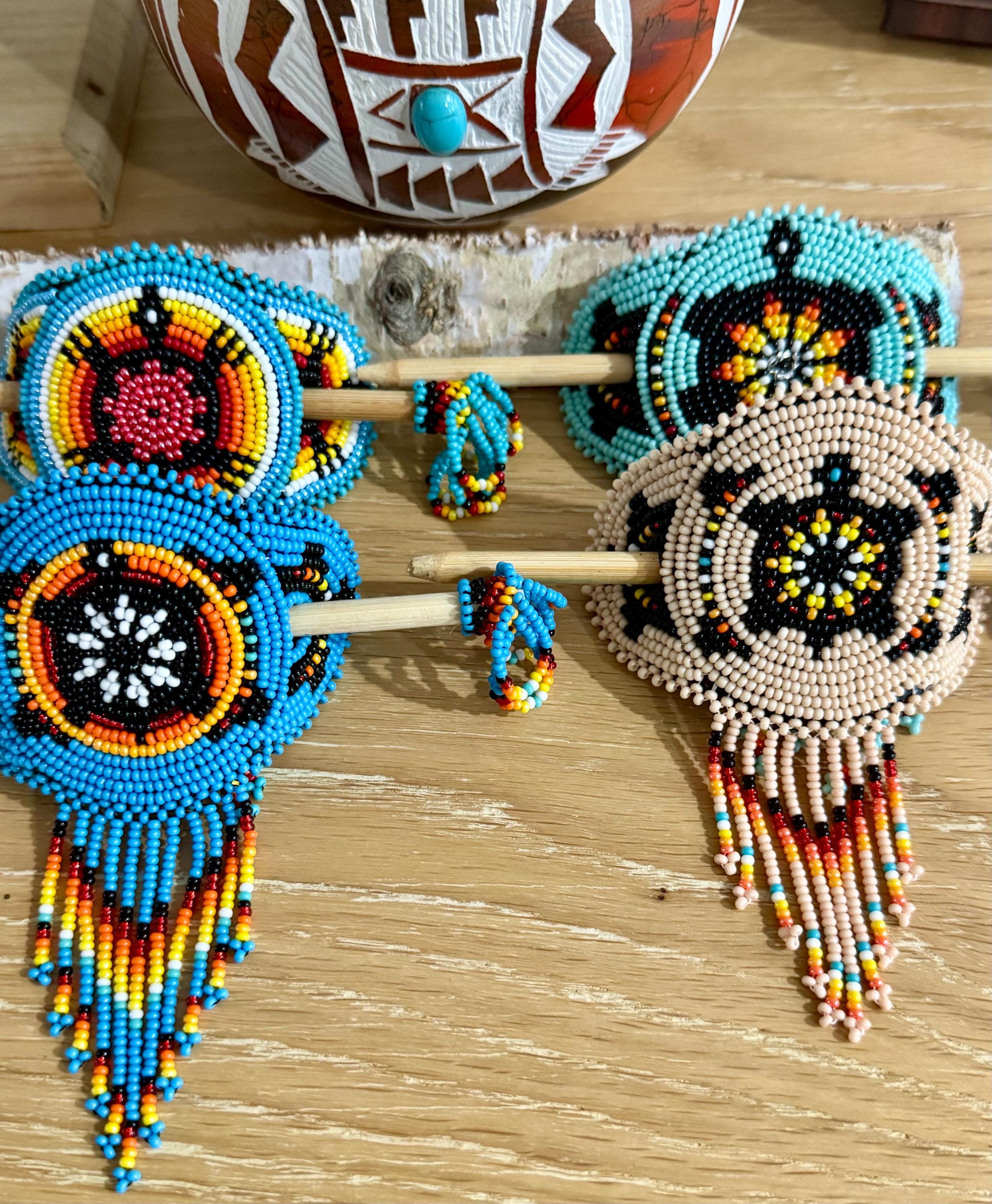 Handmade Beaded Barrette: Indigenous Hair Bun With Sticks - Etsy display picture 2
