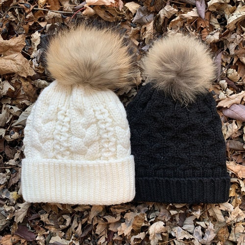 cream cable knit bobble hat
