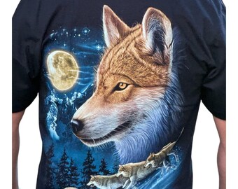 T-shirt Capteur De Rêves Loup Lune Phases - 100% Coton Gildan - Coupe Régulière - Neuf Sans étiquettes