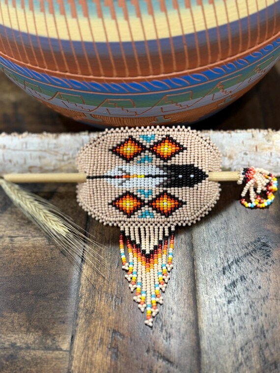 Beaded Hair Barrette With Stick, Native Inspired Hair Clip  display picture 3