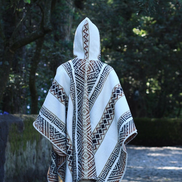 Native Southwest Wool Poncho Cape with Hood Handmade Unisex Coat