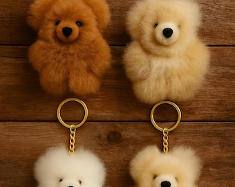 Handmade Baby Alpaca Teddy Bear Keychain | Soft Plush Charm | Cute Animal Gift, Unique Handmade Gift