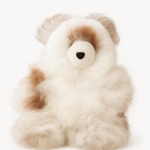 Alpaca Teddy Bear Handmade Plush Gift Soft Baby Toy Natural Alpaca Fur Stuffed Animal Cream & & Chestnut
