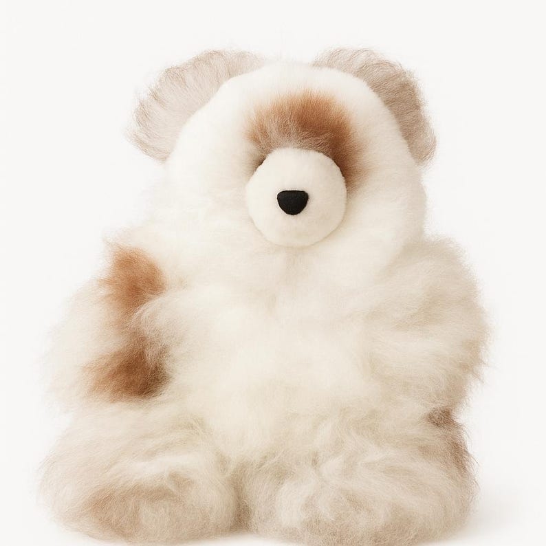 Alpaca Teddy Bear Handmade Plush Gift Soft Baby Toy Natural Alpaca Fur Stuffed Animal Cream & & Chestnut