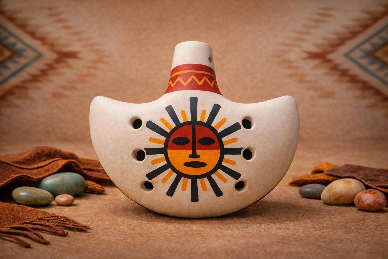 One Sun Instrument Handmade Sun Spirit Ocarina – Clay Vessel Flute – Southwestern Inspired ...