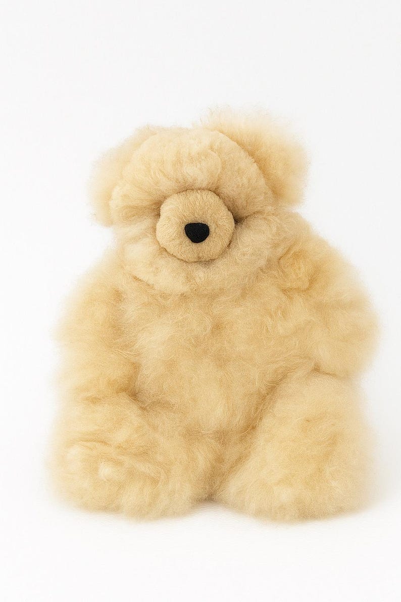 Alpaca Teddy Bear Handmade Plush Gift Soft Baby Toy Natural Alpaca Fur Stuffed Animal Honey