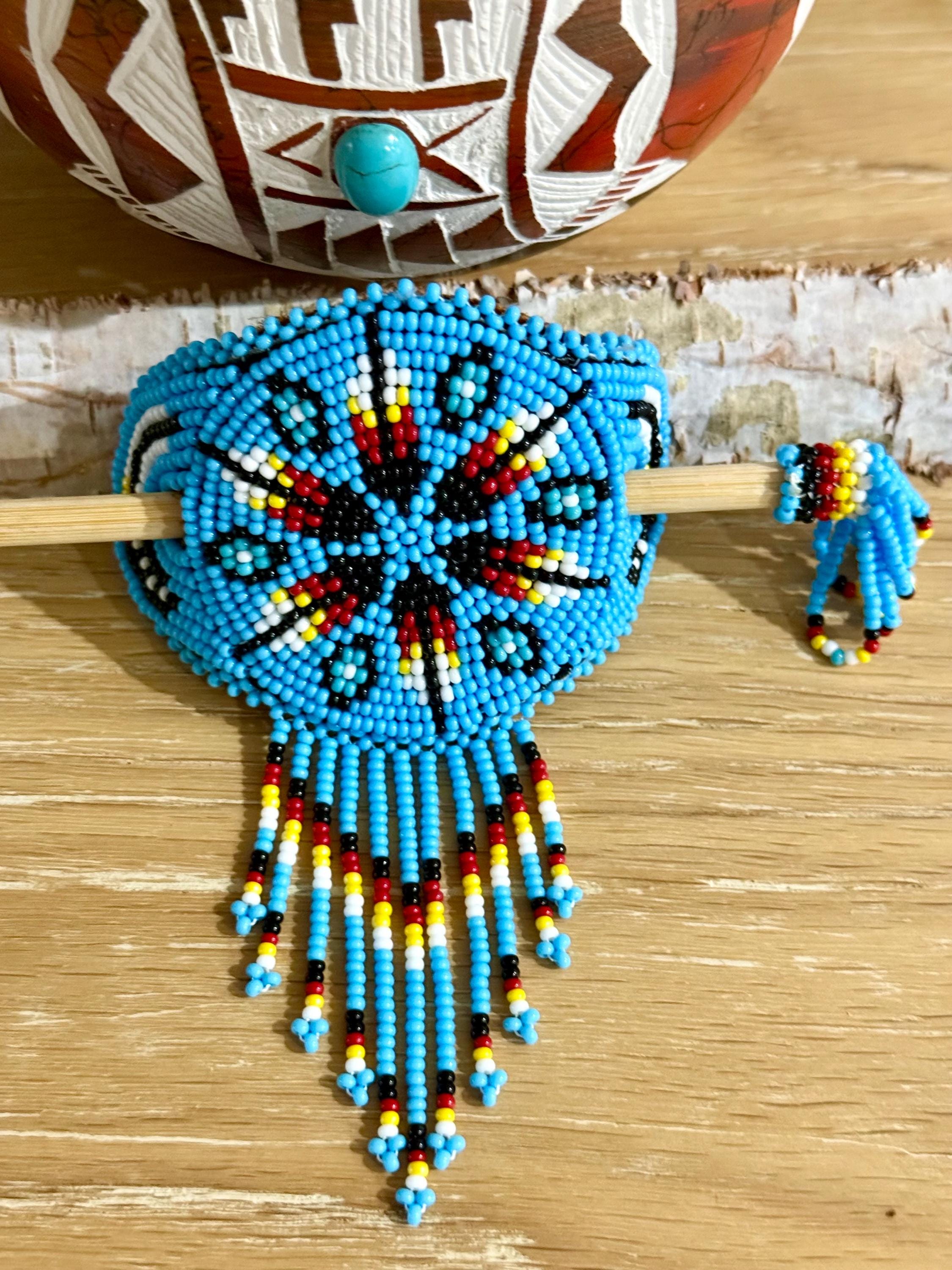 Handmade Alaska Native Beaded Barrette with unakite/Japanese/Czech beads Navajo Handmade Beaded Barrette Set main image 2
