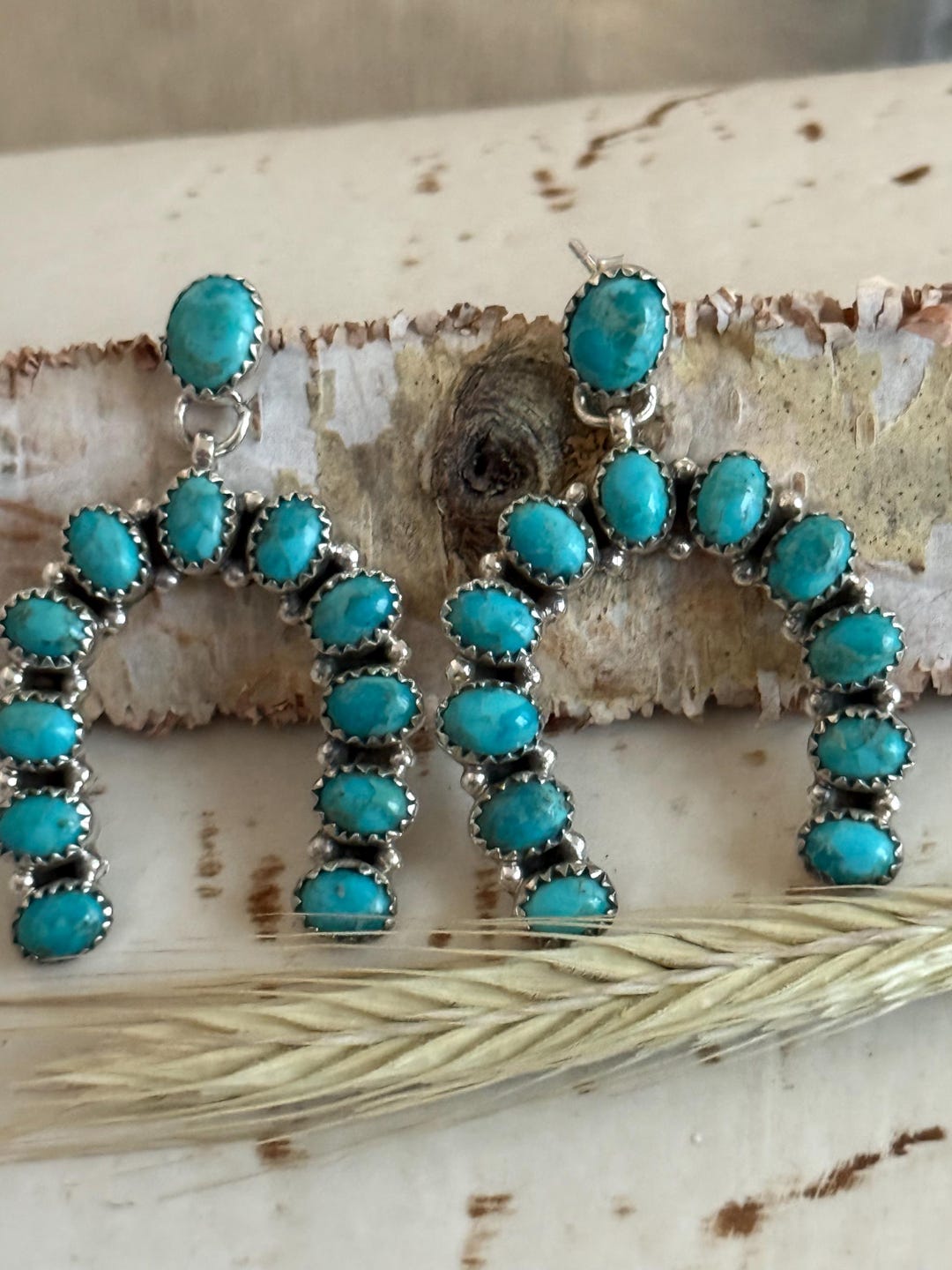 Navajo Handmade Sterling Silver Kingman Turquoise Earrings – Southwest ...
