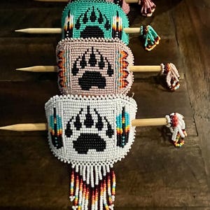 Hand made Beaded Barrette, Beaded Hair Barrettes, Indigenous Beaded Hair Bun with Sticks, Navajo Beaded Barrette, Hair Accessory