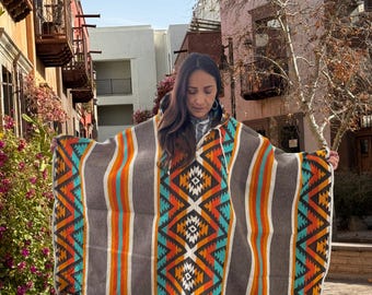 Handwoven Llama Wool Poncho, Andean Wool Cape, Unisex Boho Winter Wrap