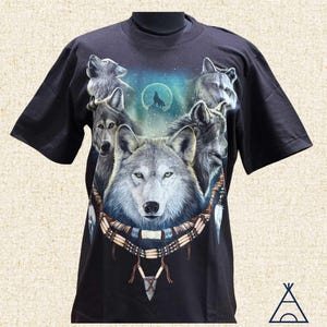 Wolf Pack T-Shirt: Tribal Graphic, Native-Inspired Unisex Cotton Tee, Multiple Wolves