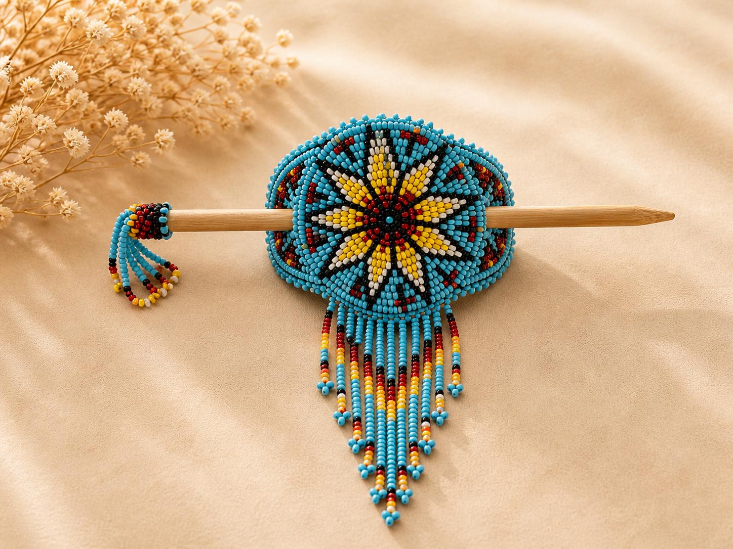 Handmade Beaded Hair Stick Barrette Bun Holder Wooden Hair Pin Boho Bead Work Amazon.com : Handmade Boho Hair Barrette Hair Tie Braided  main image 4
