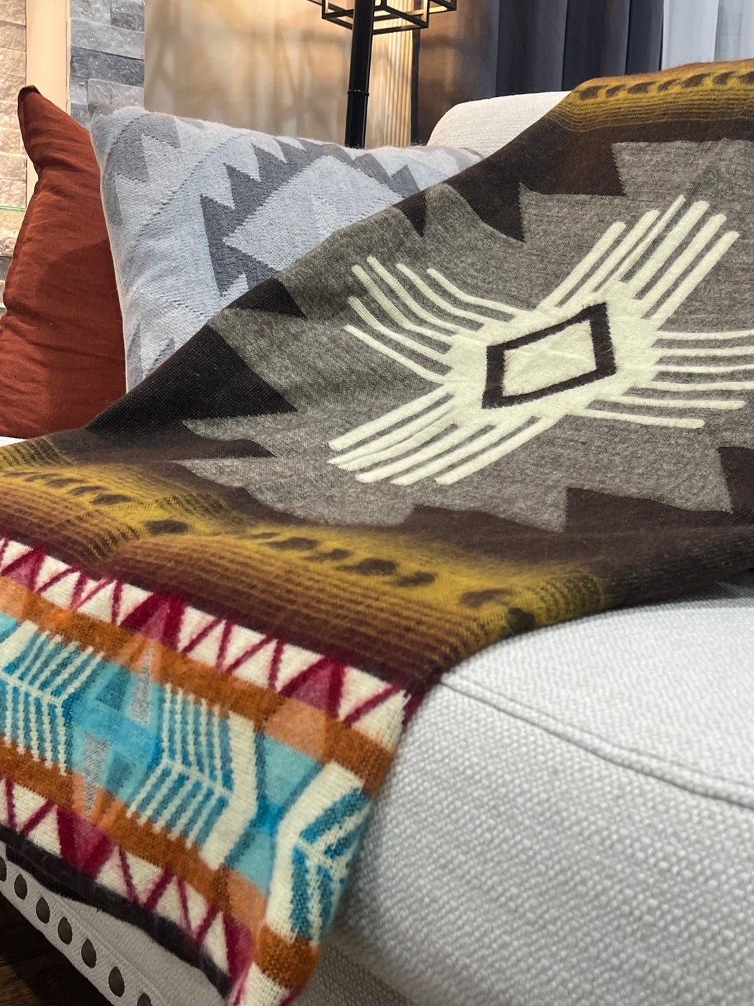 Southwest Throw Blanket, Native Blanket, Alpaca Wool Throw, Navajo