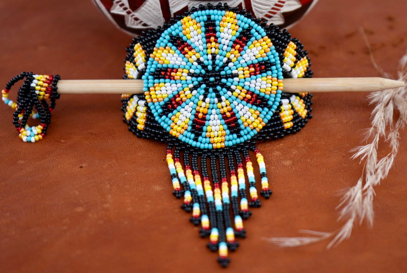 Beaded Hair Barrette With Stick, Native American Style Hair  display picture 1