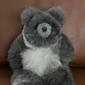 Alpaca Teddy Bear Handmade Plush Gift Soft Baby Toy Natural Alpaca Fur Stuffed Animal Smoky Gray Mix