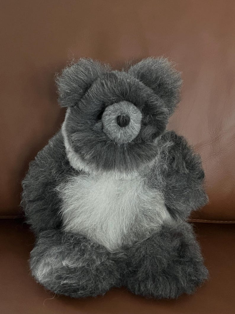 Alpaca Teddy Bear Handmade Plush Gift Soft Baby Toy Natural Alpaca Fur Stuffed Animal Smoky Gray Mix